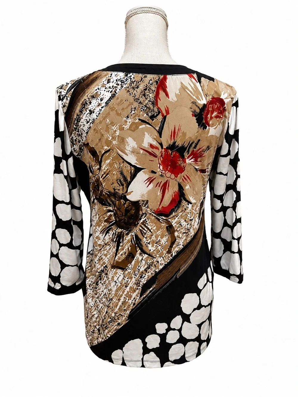 JM Collection Floral Abstract V-Neck Tunic Blouse Top Small